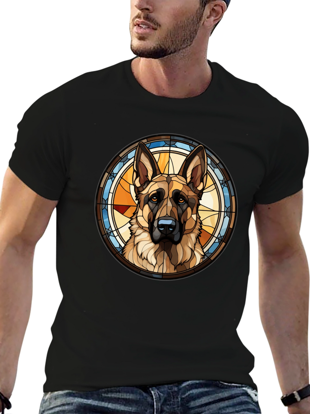 Stained Glass German Shepherd Dog T-Shirt