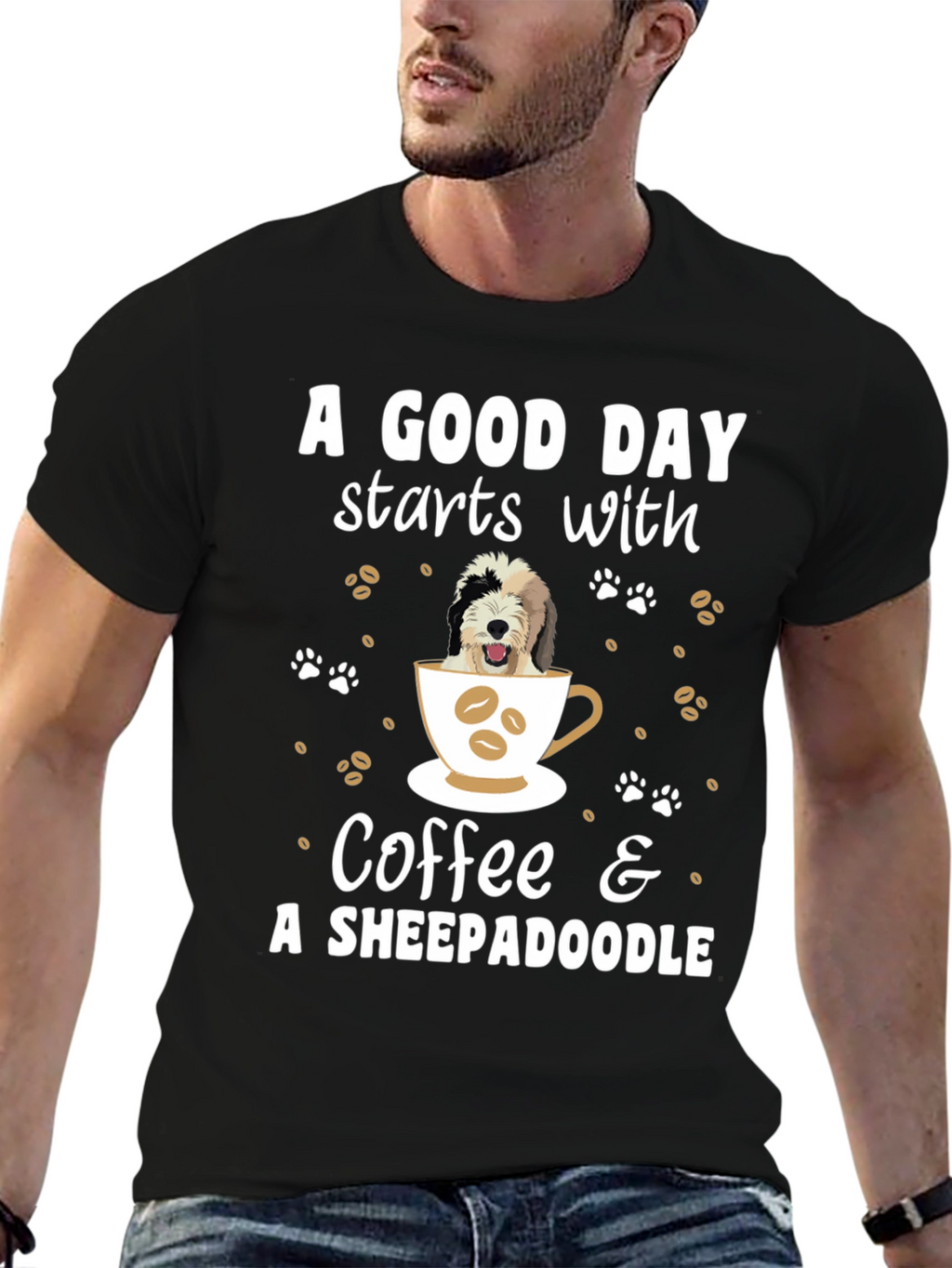 Coffee and Sheepadoodle Graphic Tee