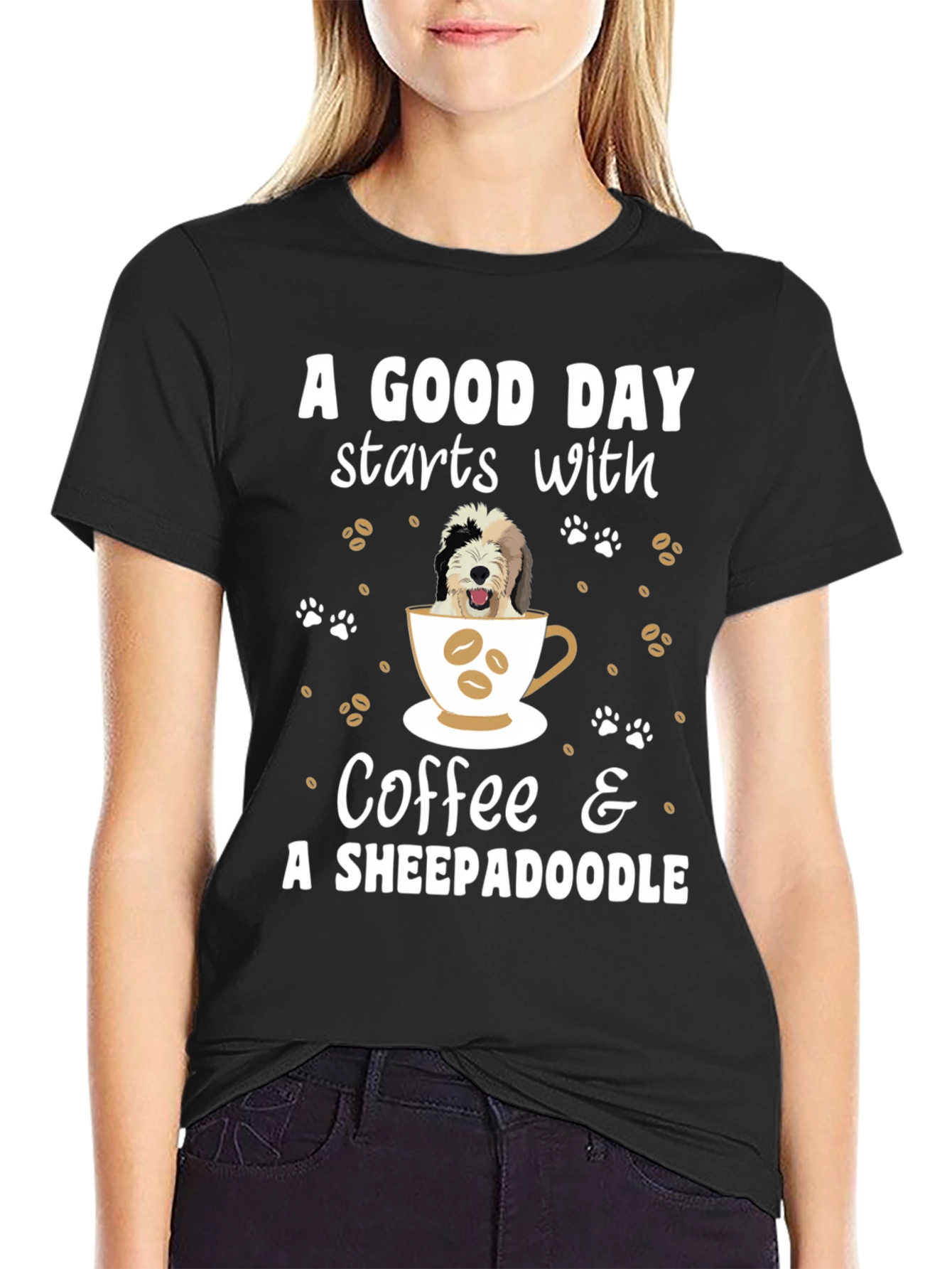 Coffee and Sheepadoodle Graphic Tee