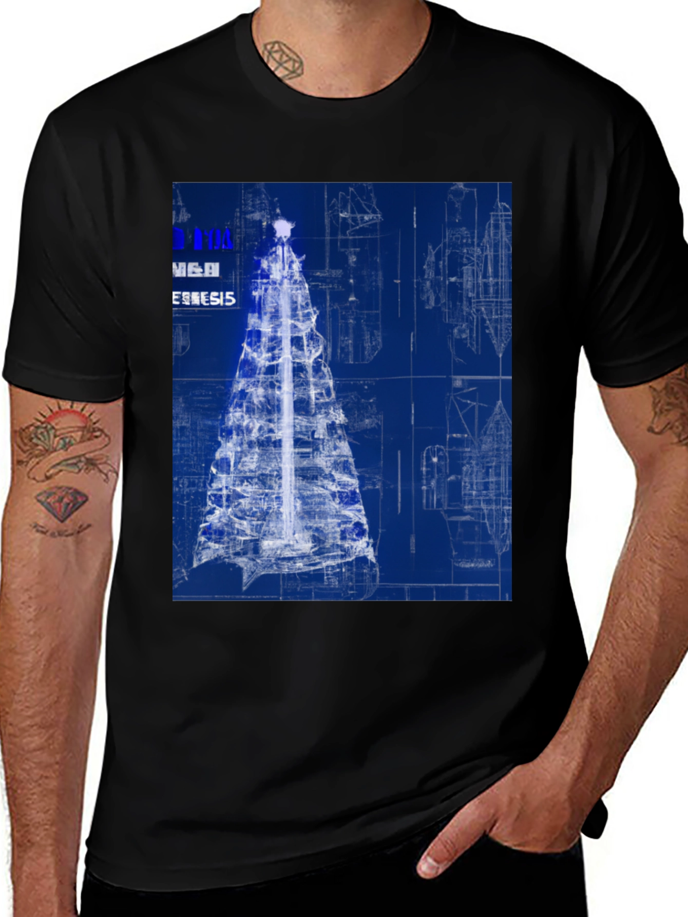 Blueprint Christmas Tree Graphic Tee