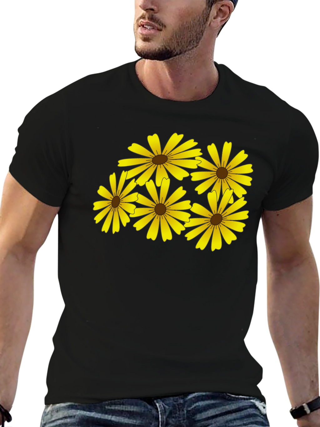Daisy Print Black T-Shirt