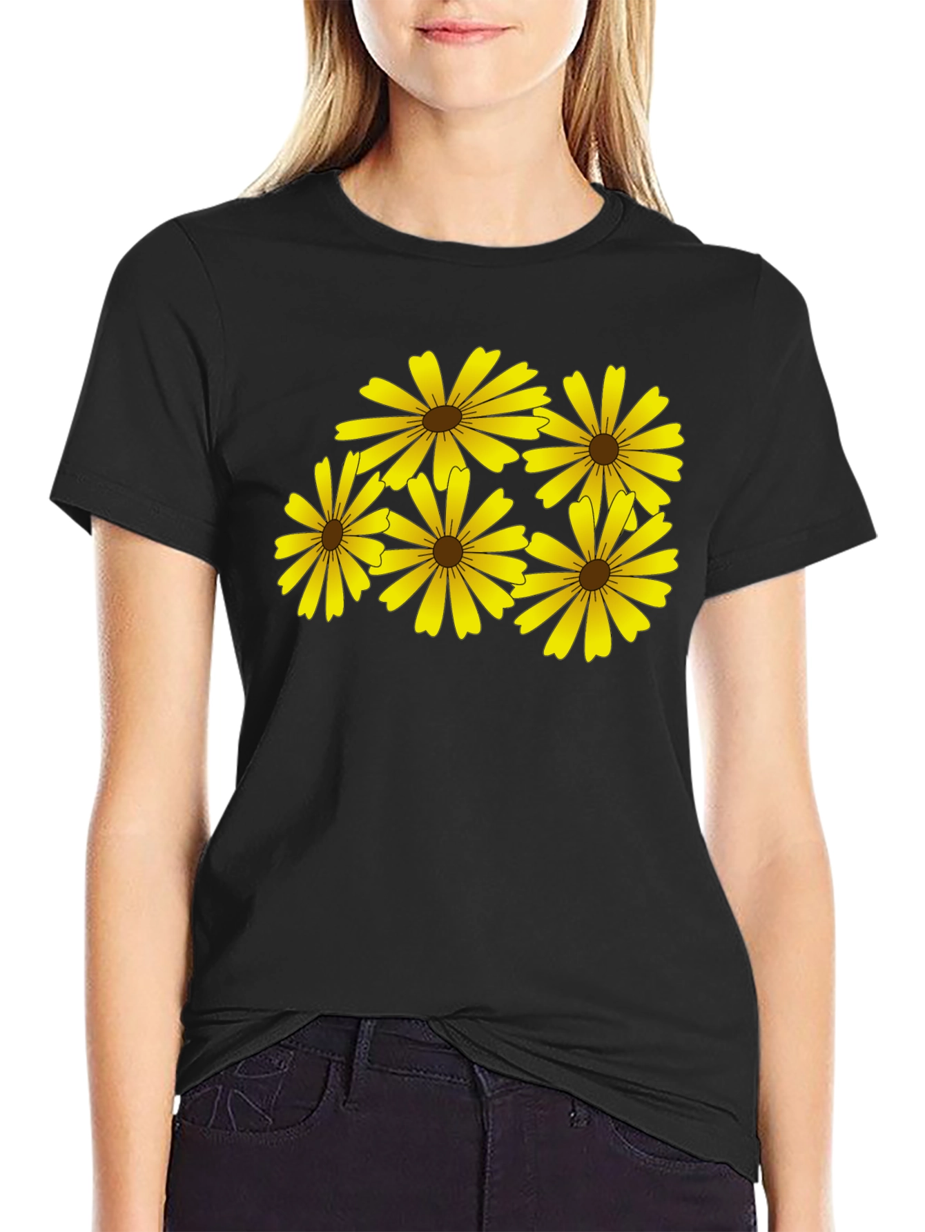 Daisy Print Black T-Shirt