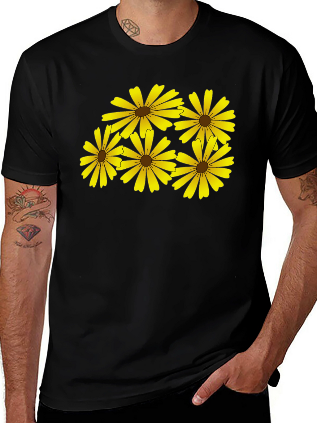 Daisy Print Black T-Shirt