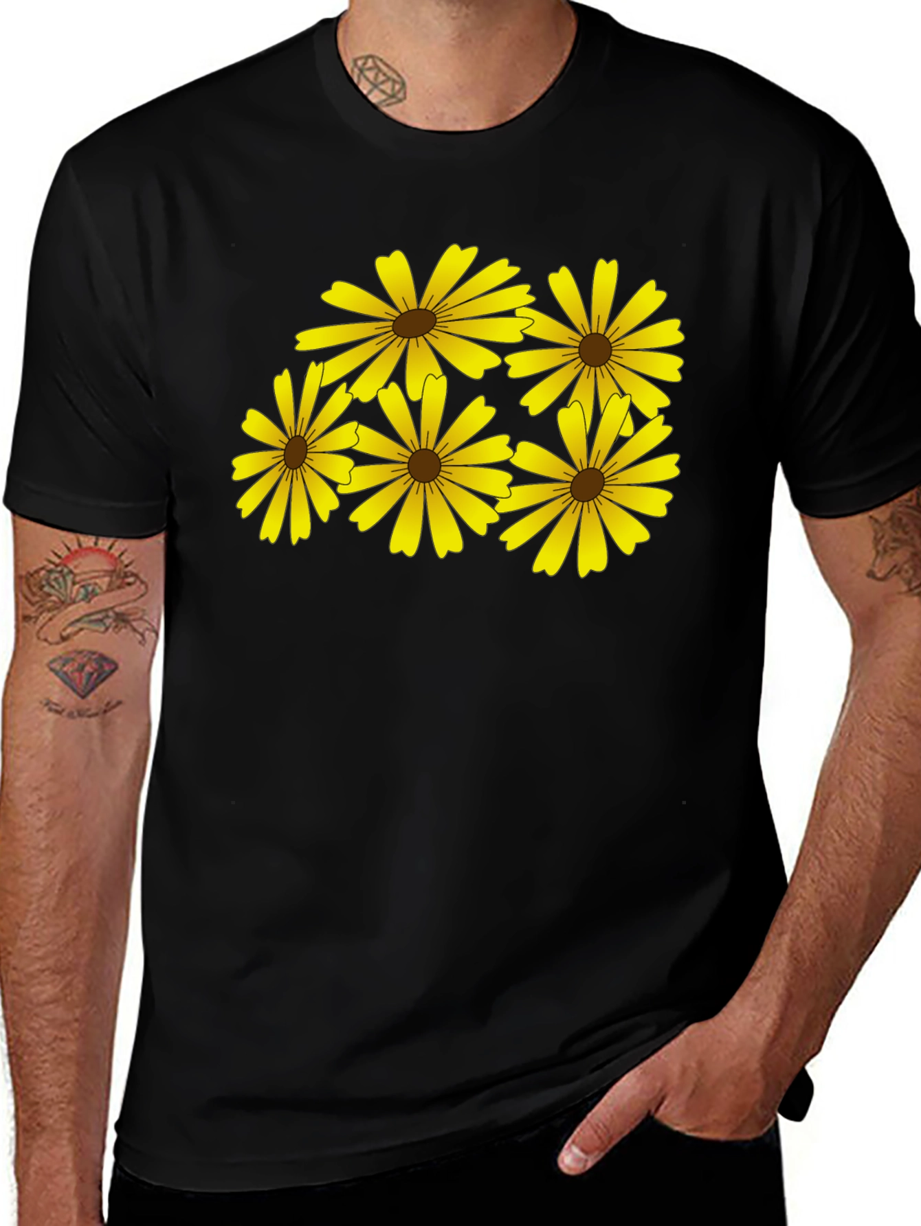 Daisy Print Black T-Shirt
