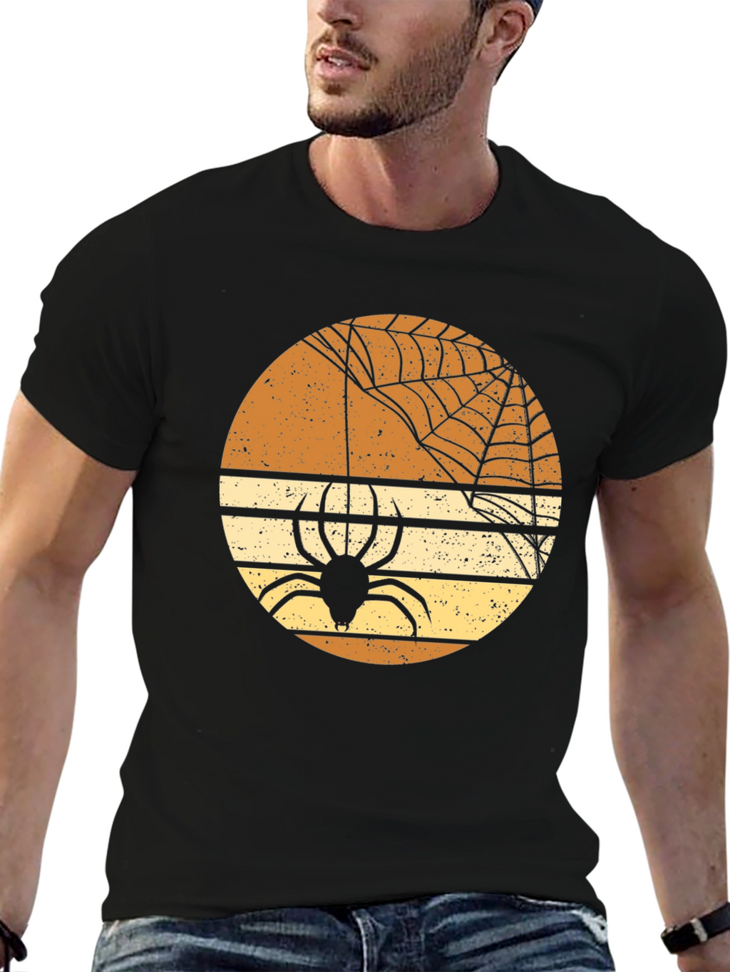 Retro Halloween Spider Web Graphic T-Shirt