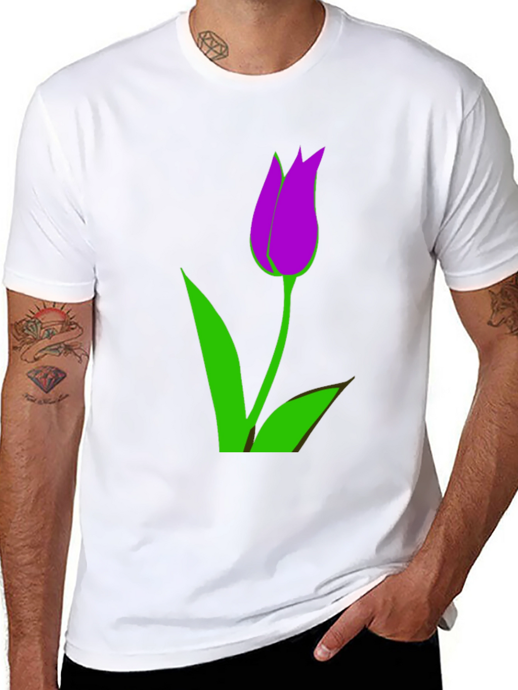 Mens Black T-Shirt with Purple Tulip Graphic
