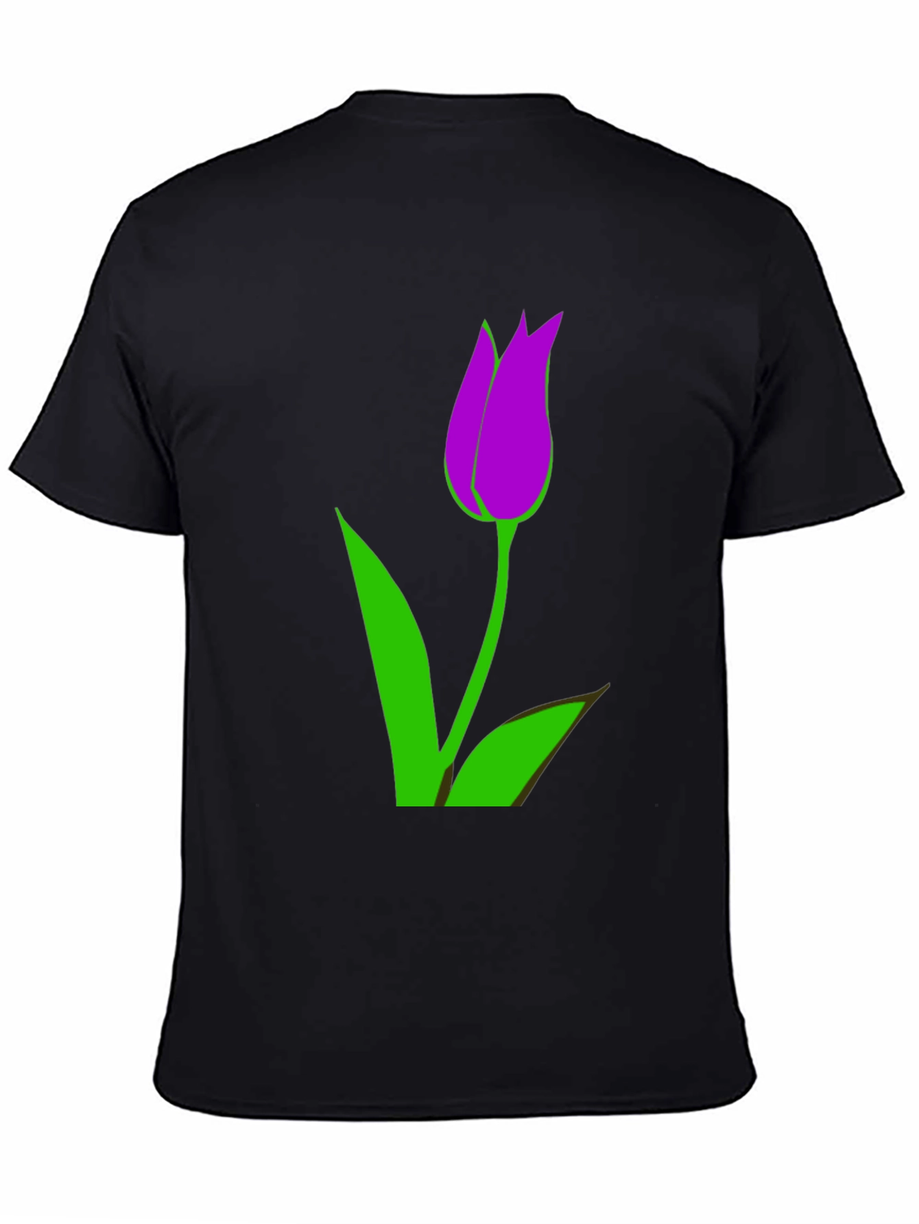 Mens Black T-Shirt with Purple Tulip Graphic