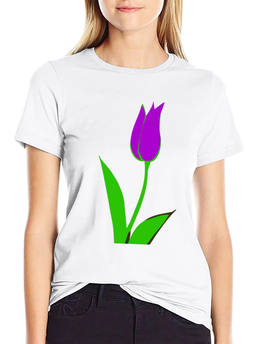 Mens Black T-Shirt with Purple Tulip Graphic