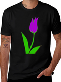 Mens Black T-Shirt with Purple Tulip Graphic