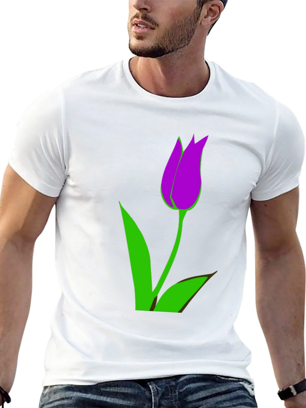 Mens Black T-Shirt with Purple Tulip Graphic