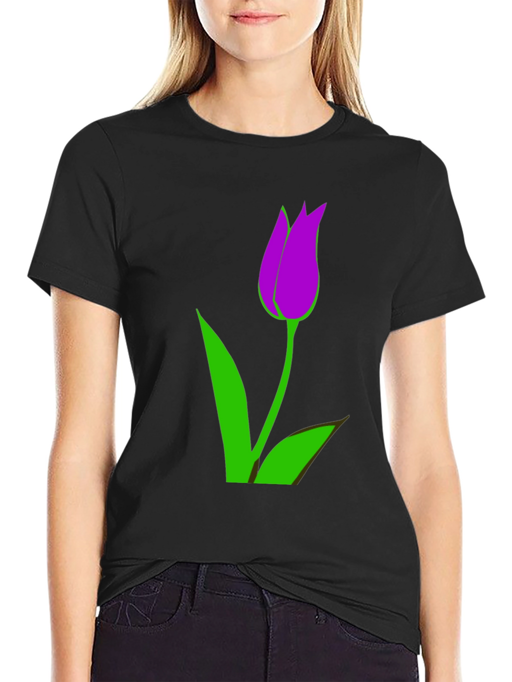 Mens Black T-Shirt with Purple Tulip Graphic