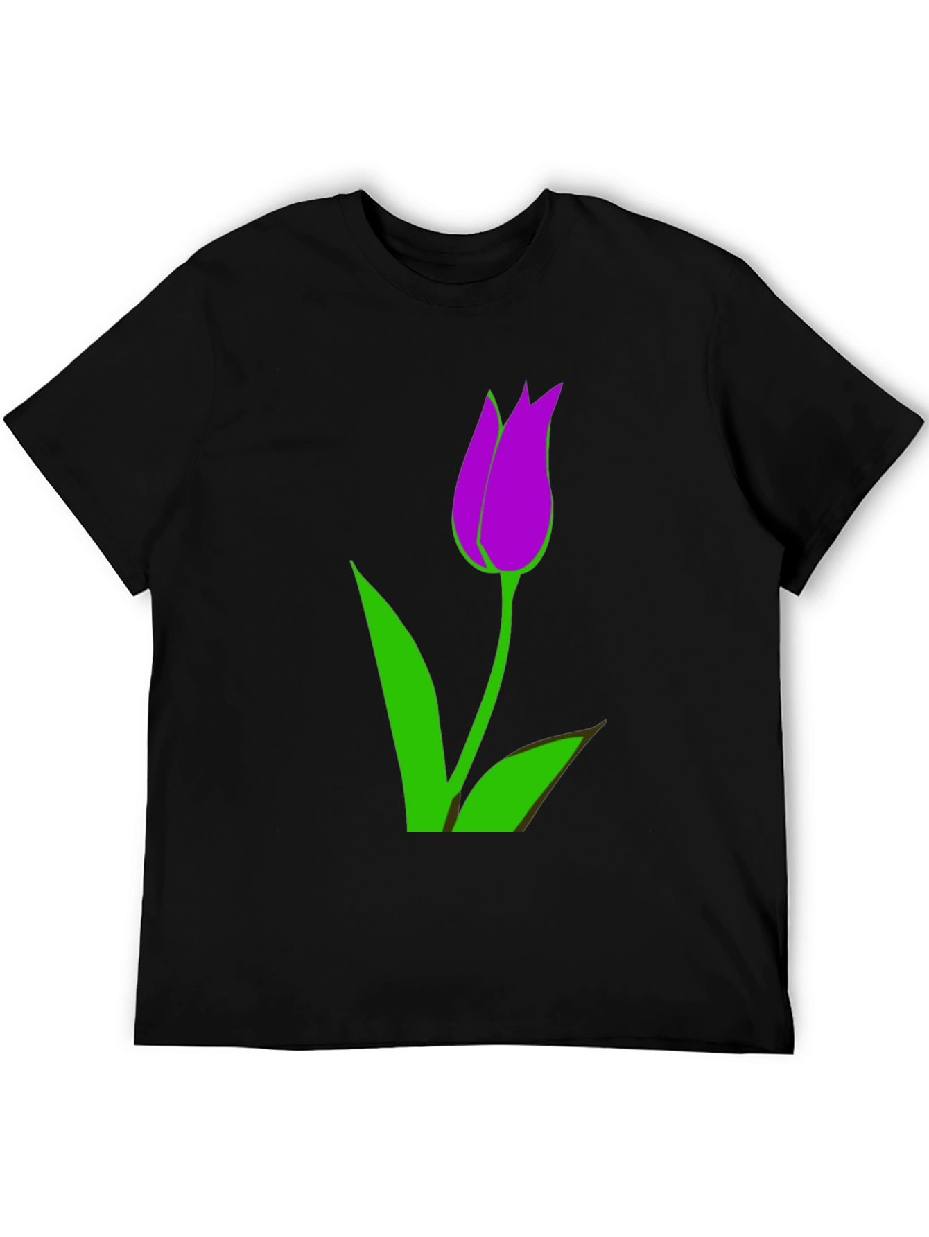 Mens Black T-Shirt with Purple Tulip Graphic