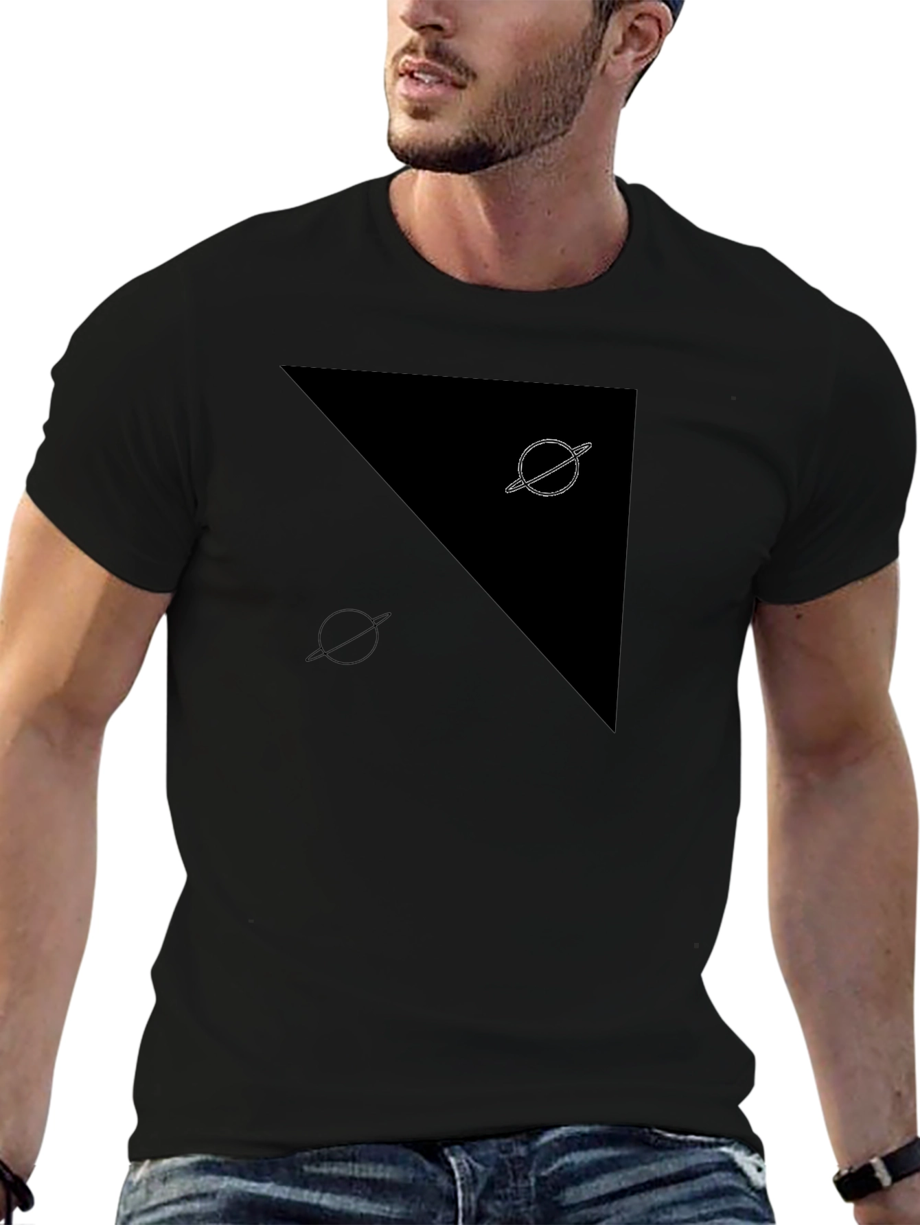 Abstract Planet Graphic Tee - Black Casual Shirt