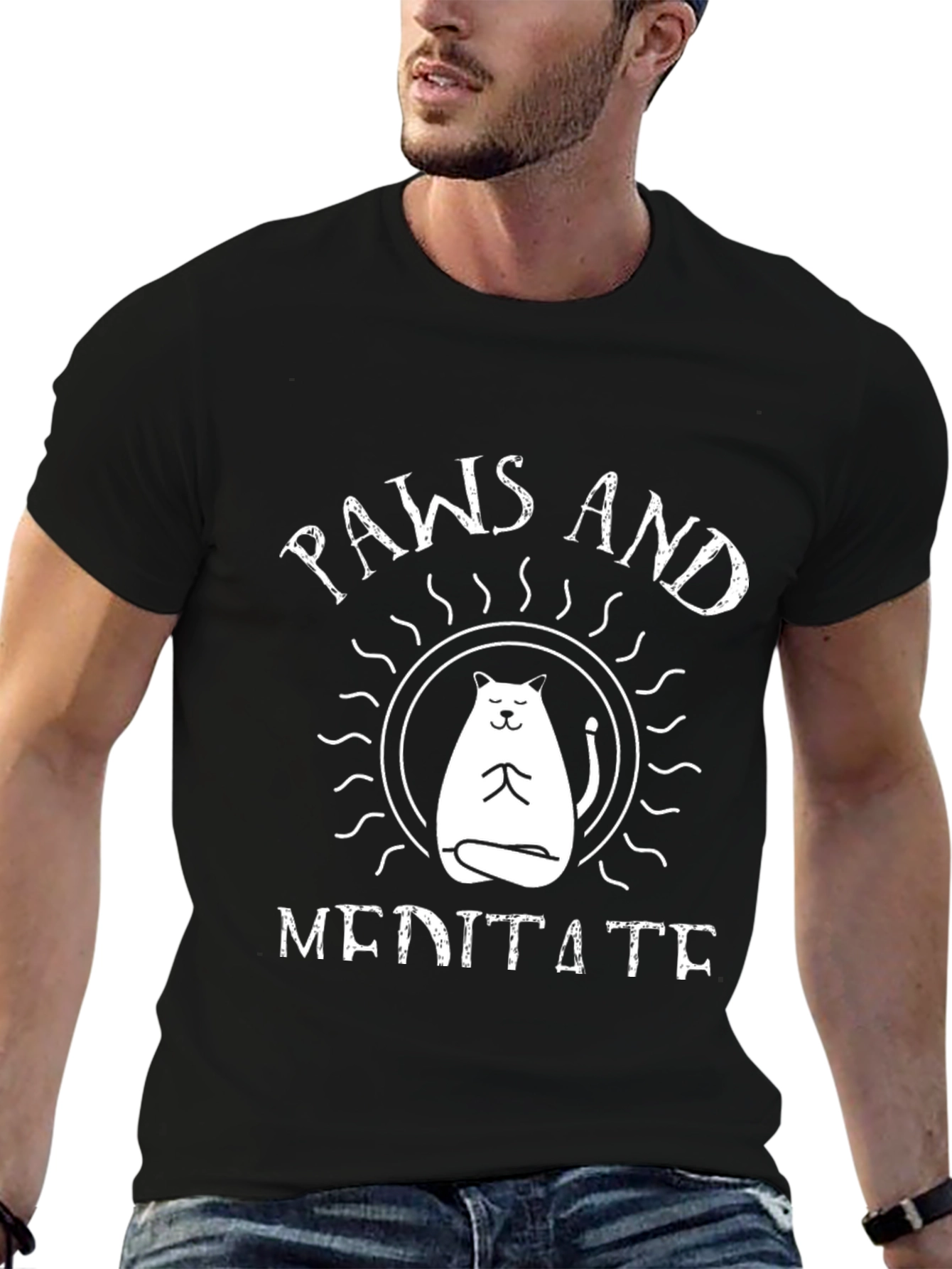 Paws and Meditate Black T-Shirt