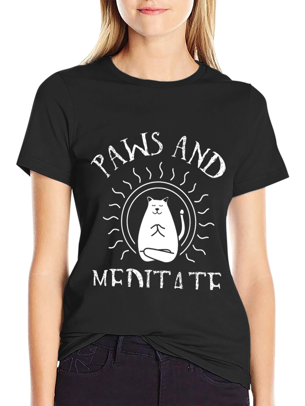Paws and Meditate Black T-Shirt