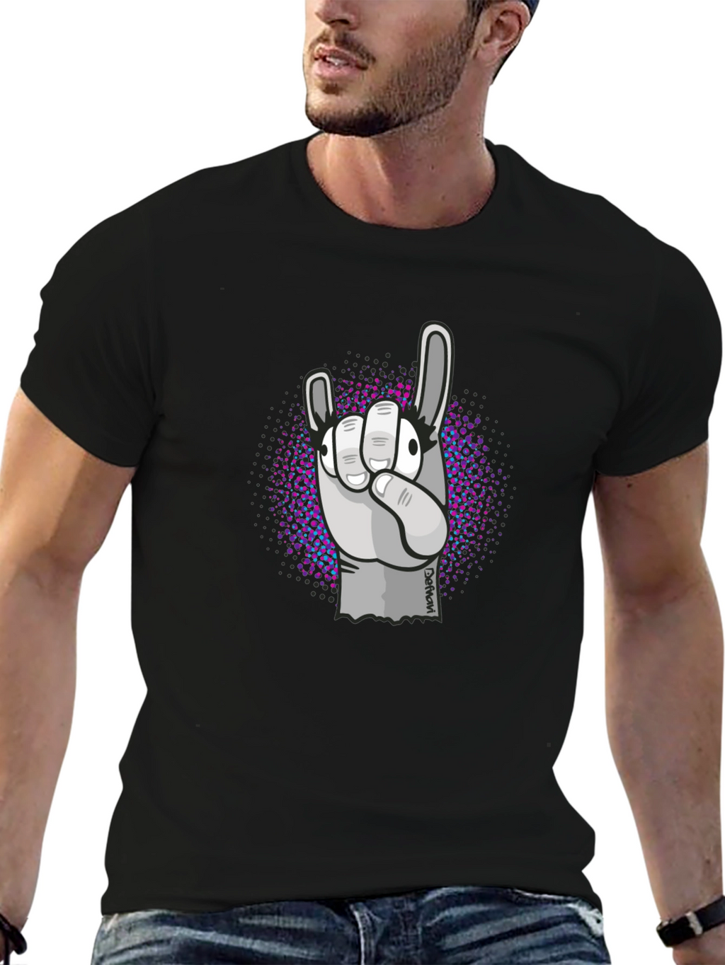 Rock On Hand Graphic Black T-Shirt