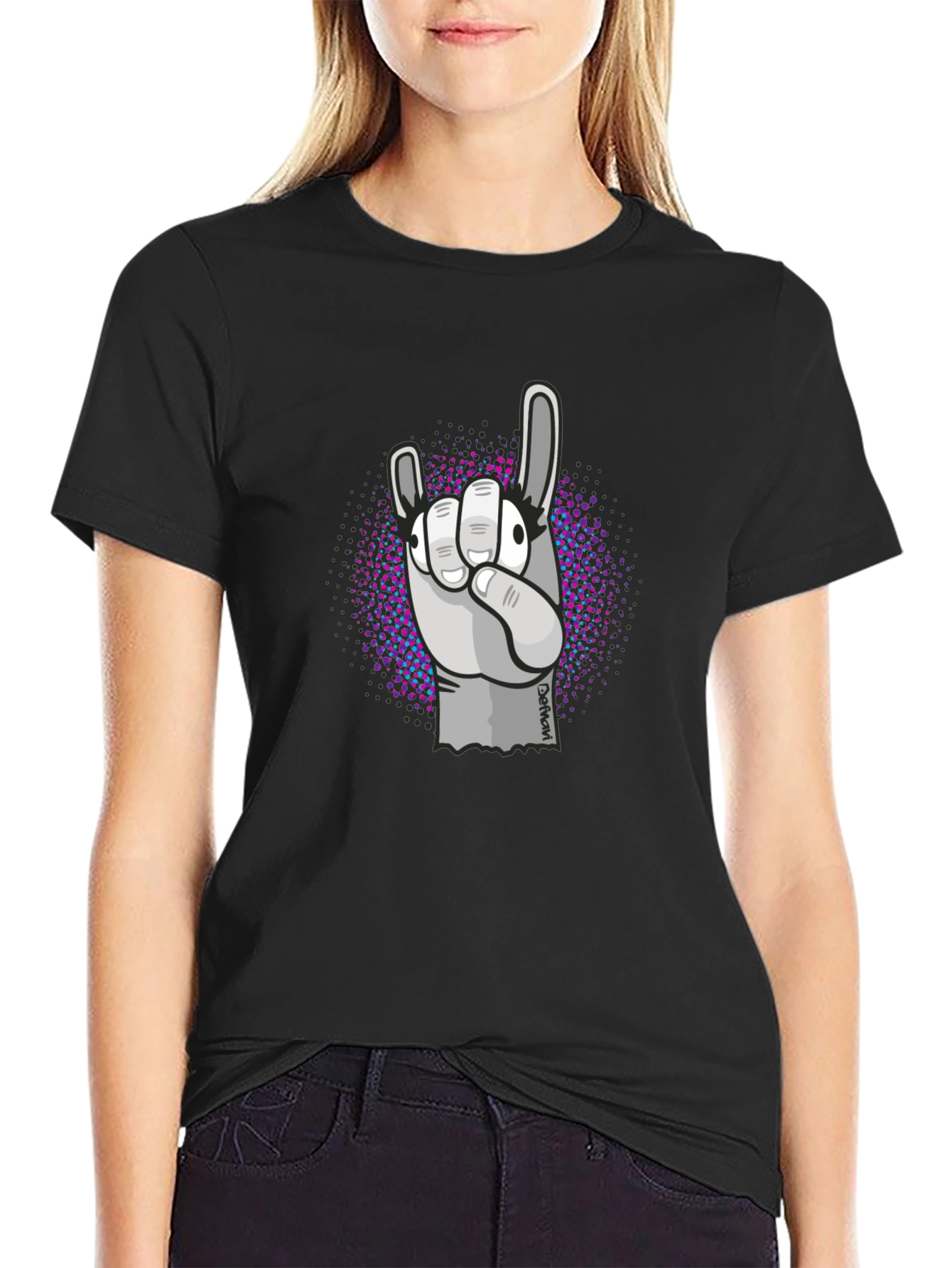 Rock On Hand Graphic Black T-Shirt