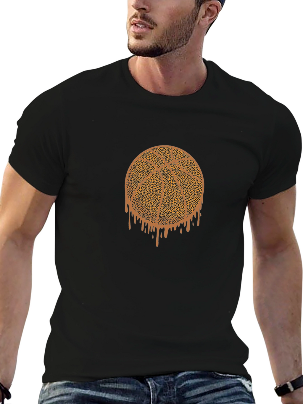 Dripping Basketball Graphic Tee - Black Cotton T-Shirt