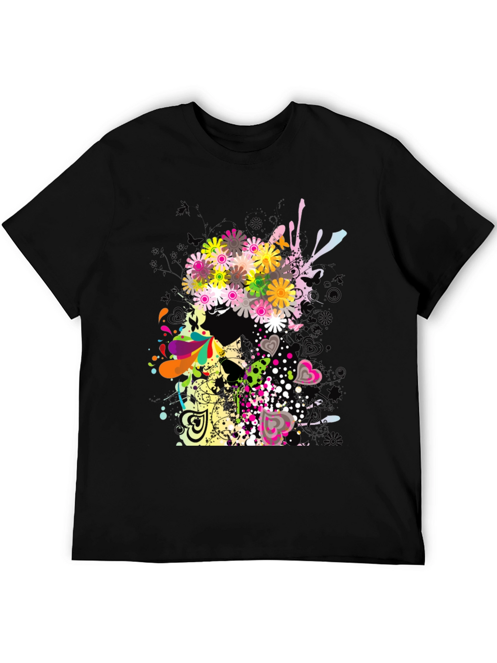 Floral Skull Graphic Black T-Shirt