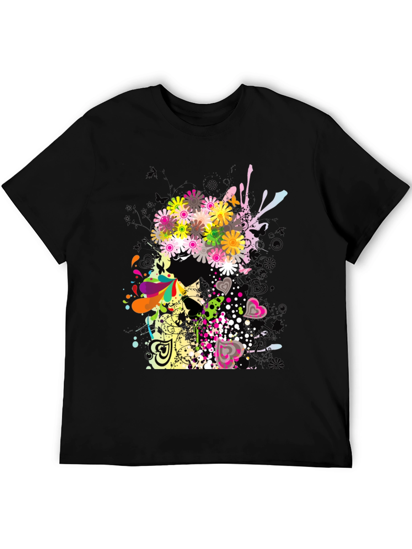 Floral Skull Graphic Black T-Shirt