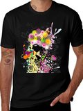 Floral Skull Graphic Black T-Shirt