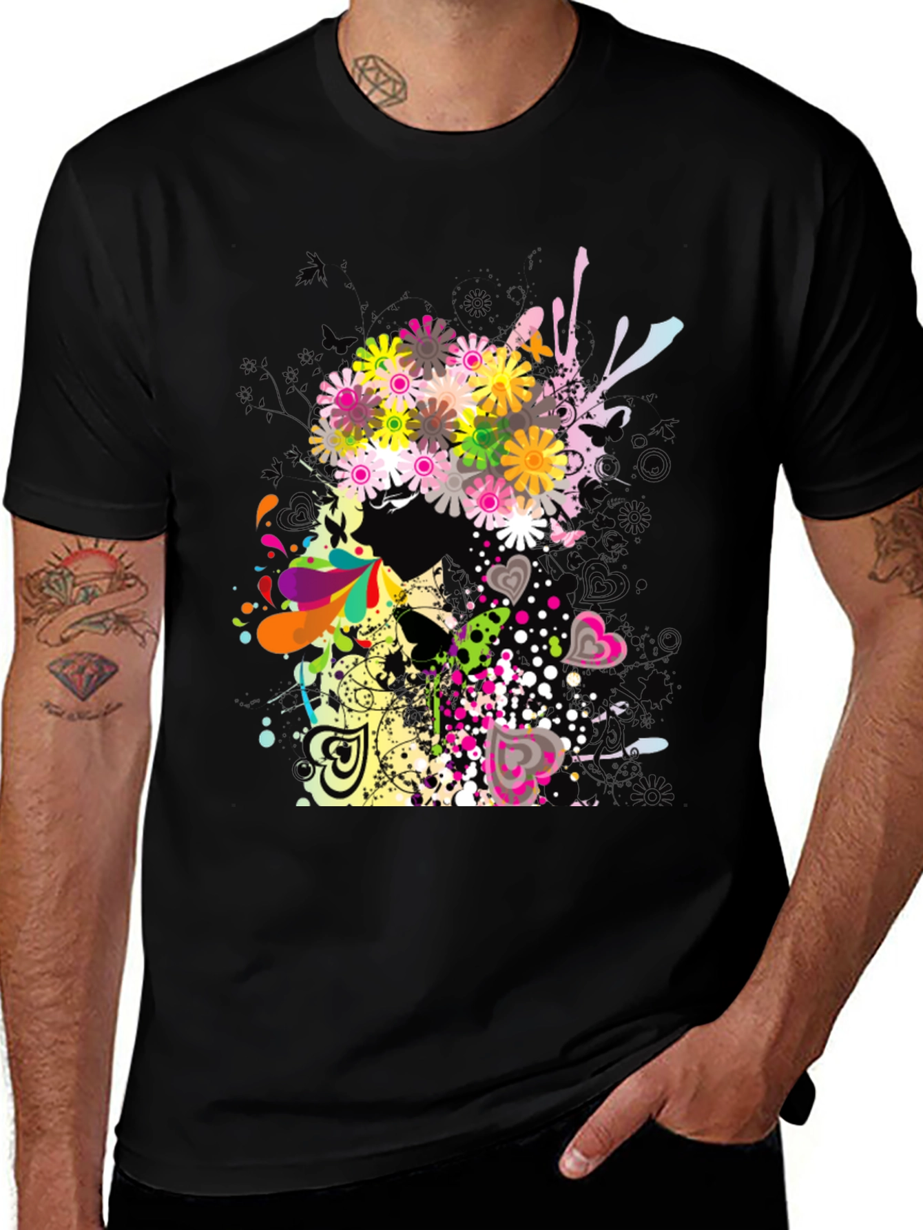 Floral Skull Graphic Black T-Shirt