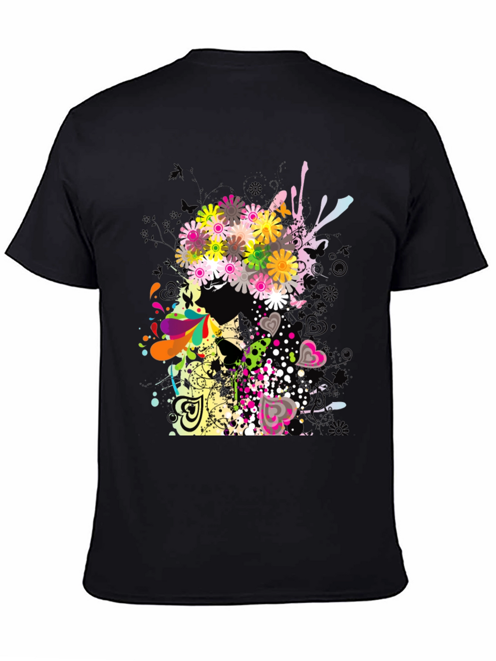 Floral Skull Graphic Black T-Shirt
