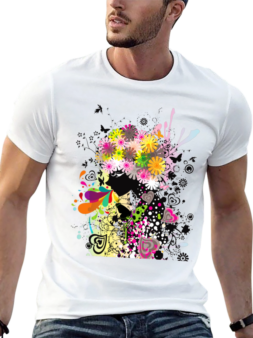 Floral Skull Graphic Black T-Shirt