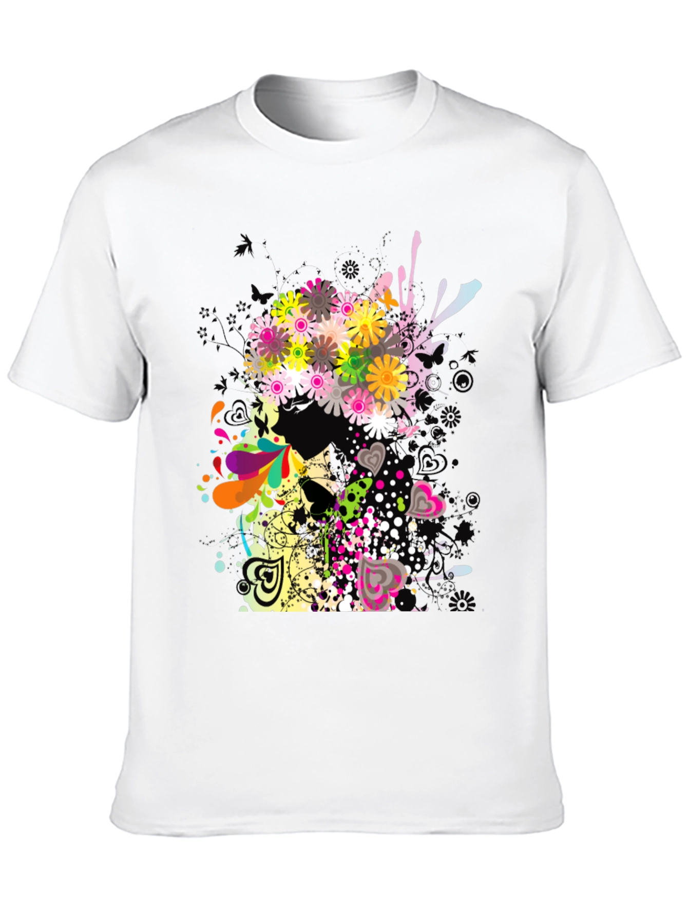 Floral Skull Graphic Black T-Shirt