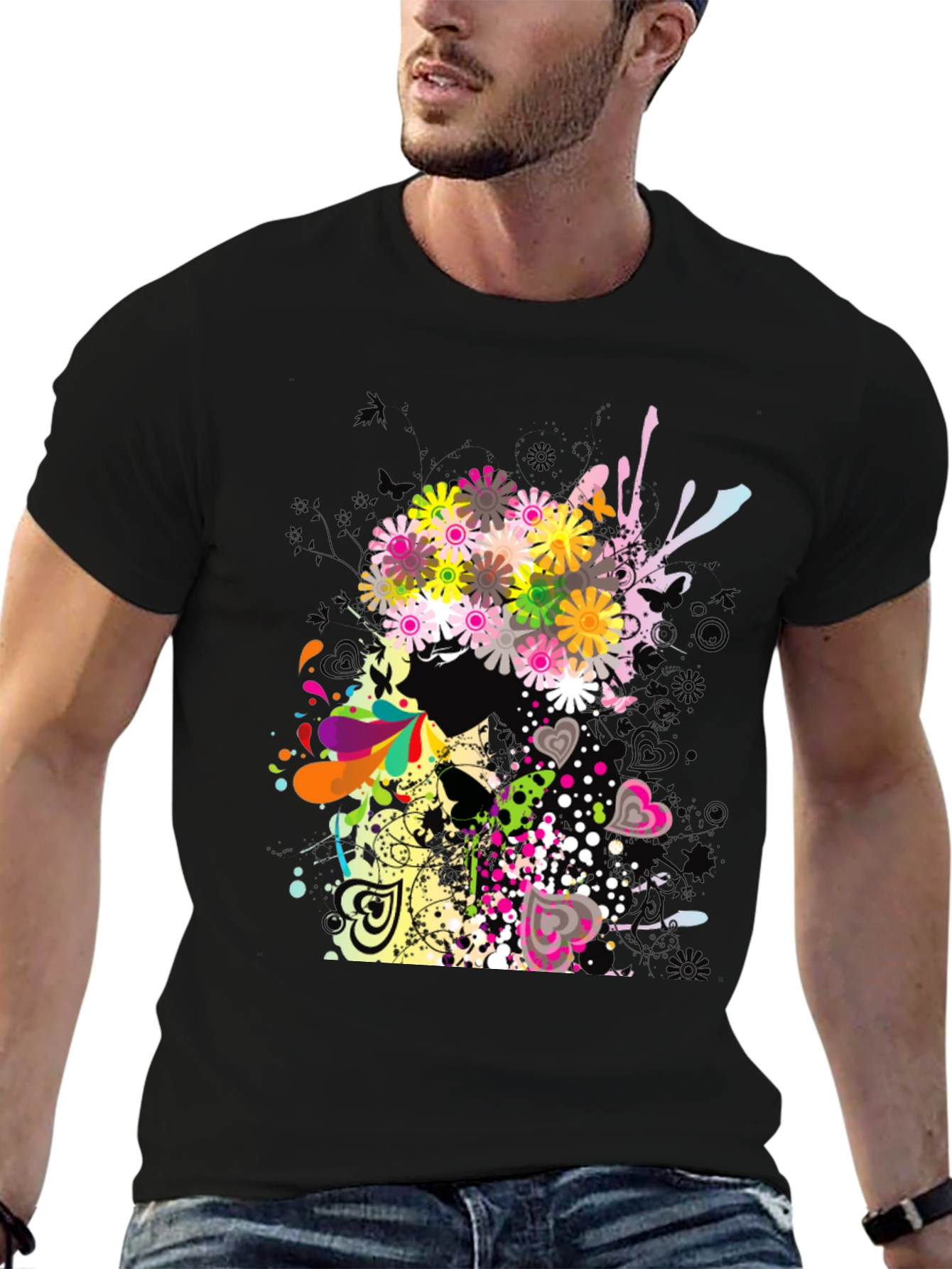 Floral Skull Graphic Black T-Shirt