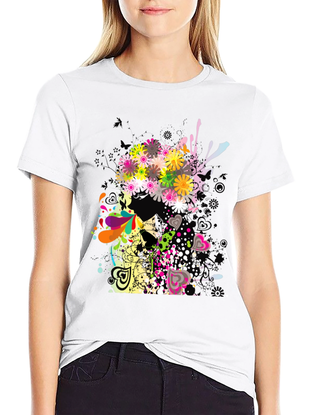 Floral Skull Graphic Black T-Shirt