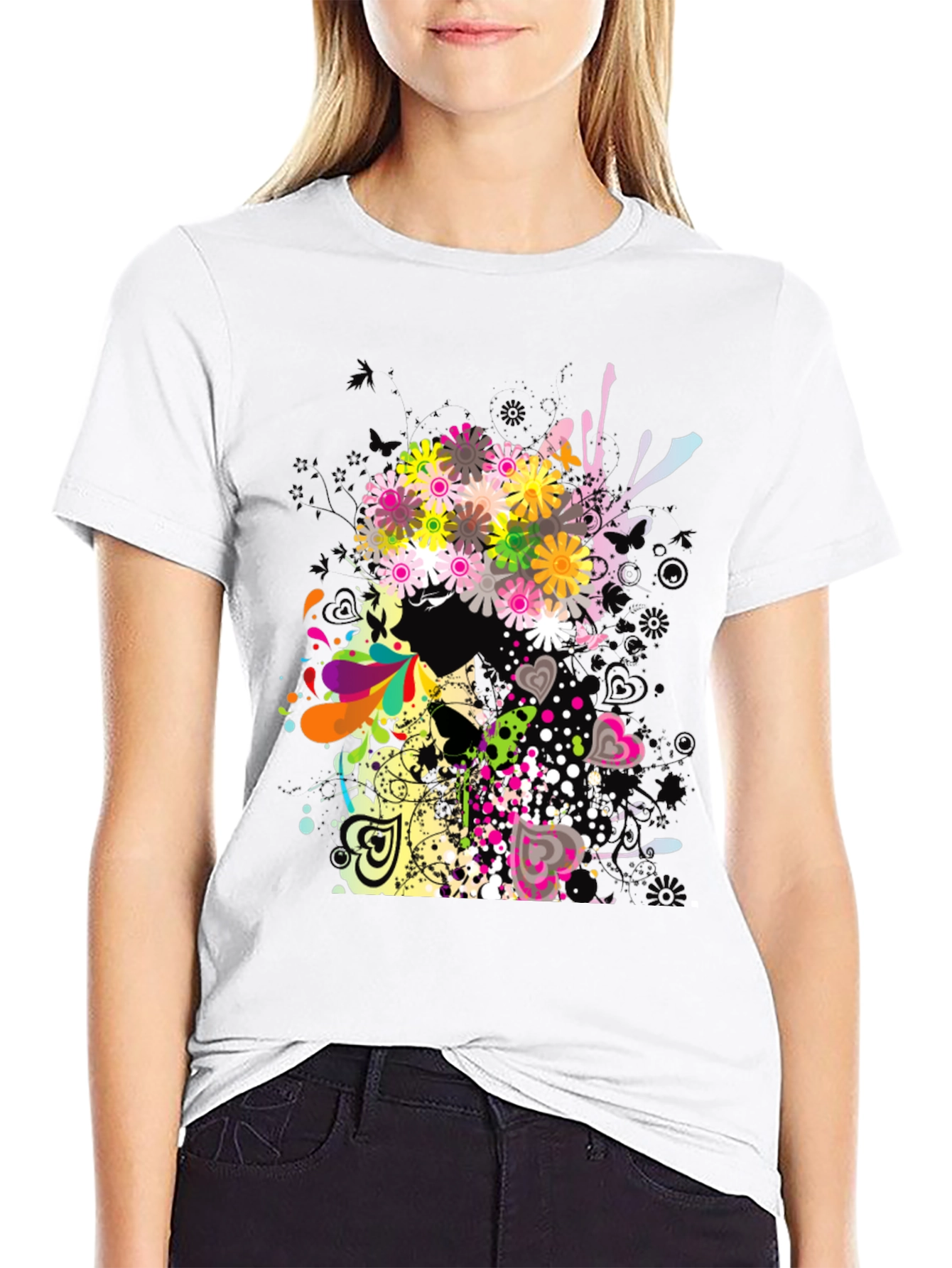 Floral Skull Graphic Black T-Shirt