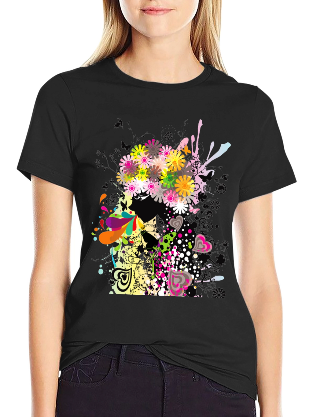 Floral Skull Graphic Black T-Shirt