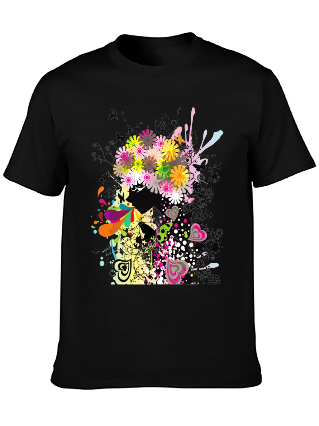 Floral Skull Graphic Black T-Shirt
