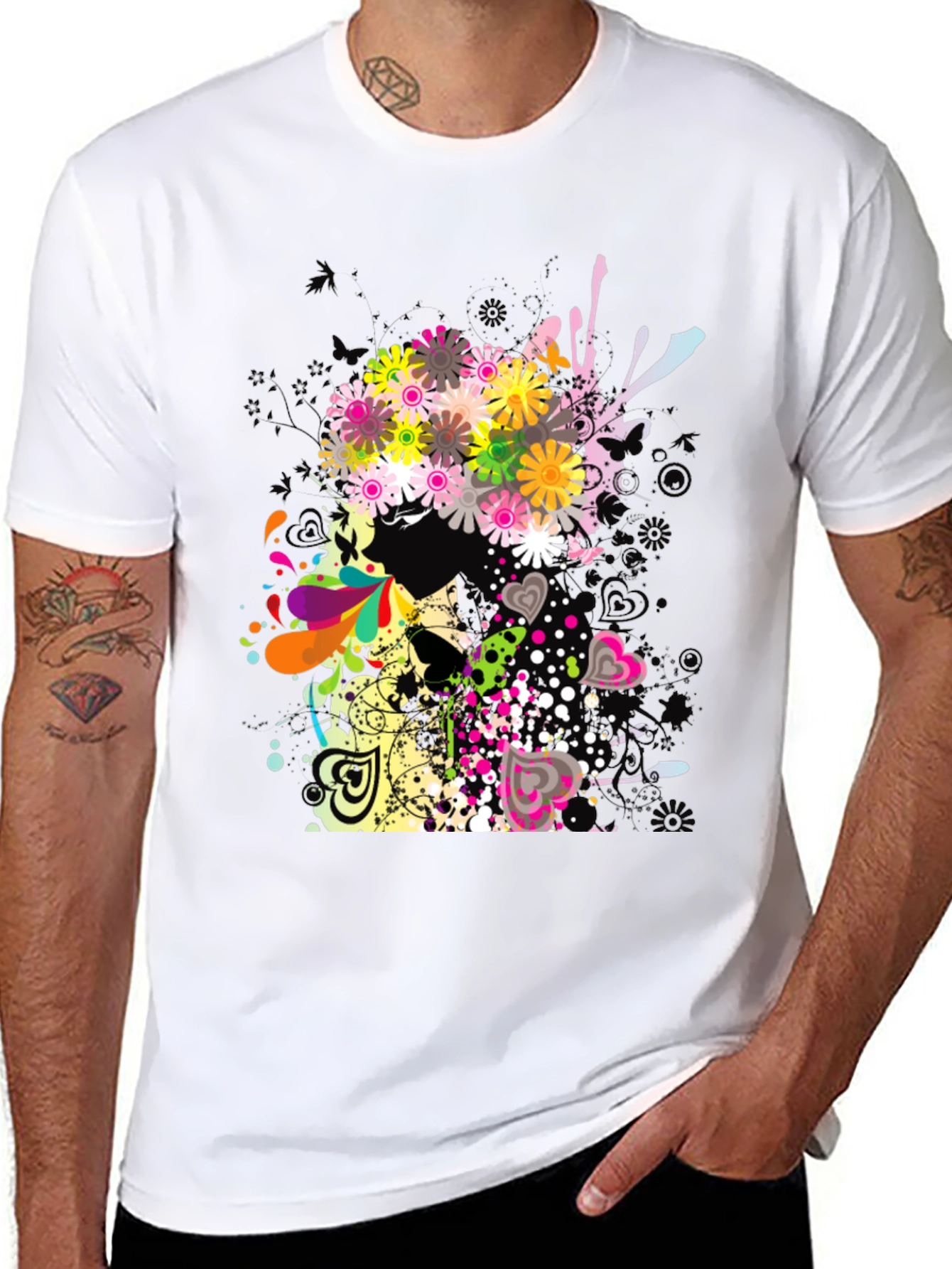 Floral Skull Graphic Black T-Shirt