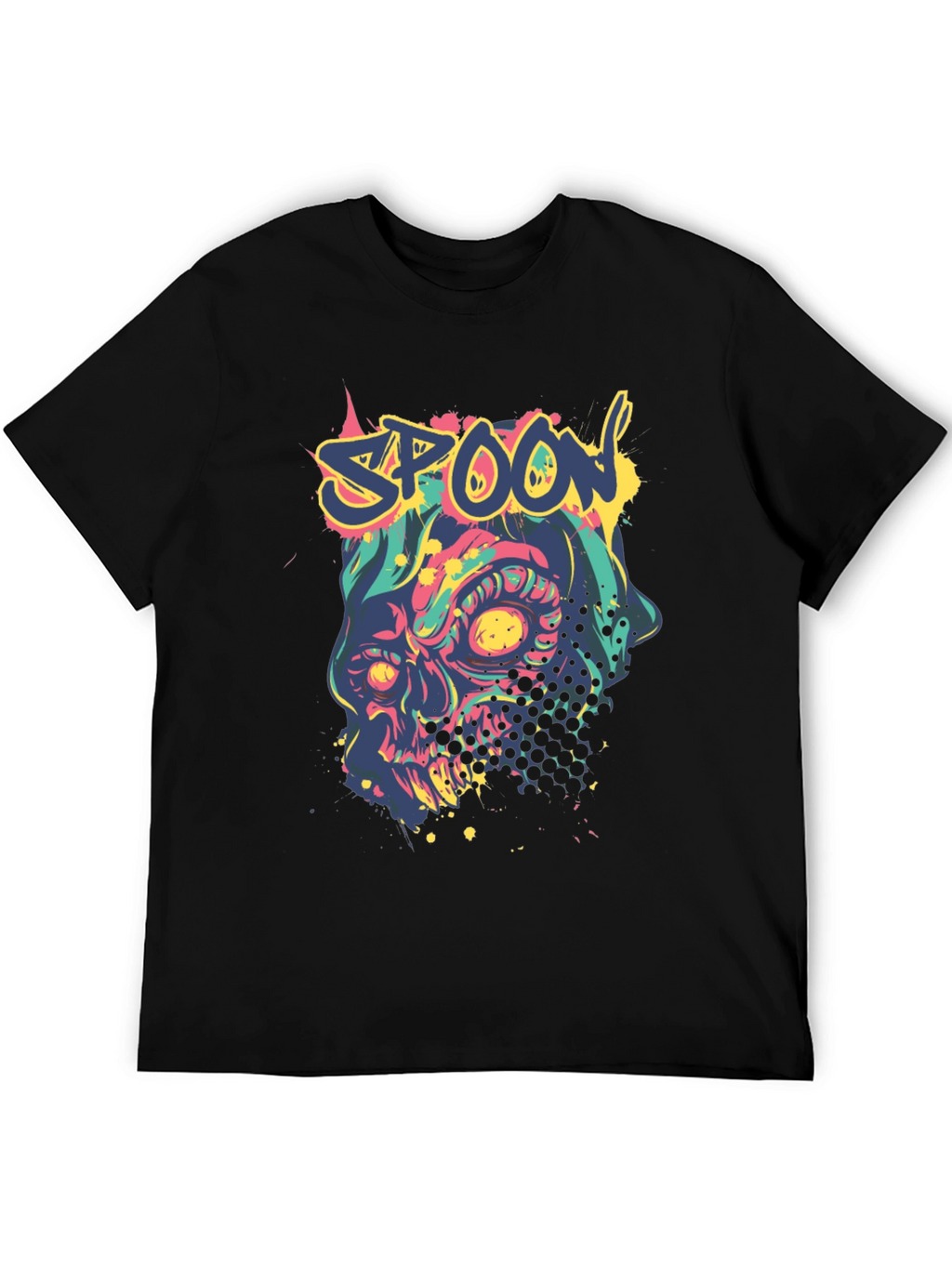 Spoon Skull Graphic Tee - Trendy Mens Black T-Shirt