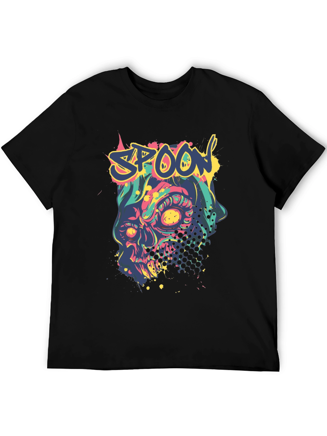 Spoon Skull Graphic Tee - Trendy Mens Black T-Shirt