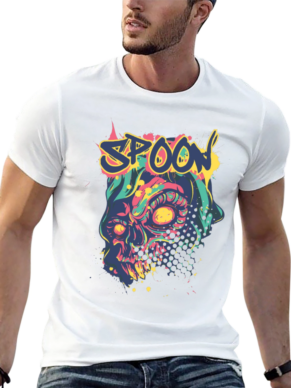 Spoon Skull Graphic Tee - Trendy Mens Black T-Shirt