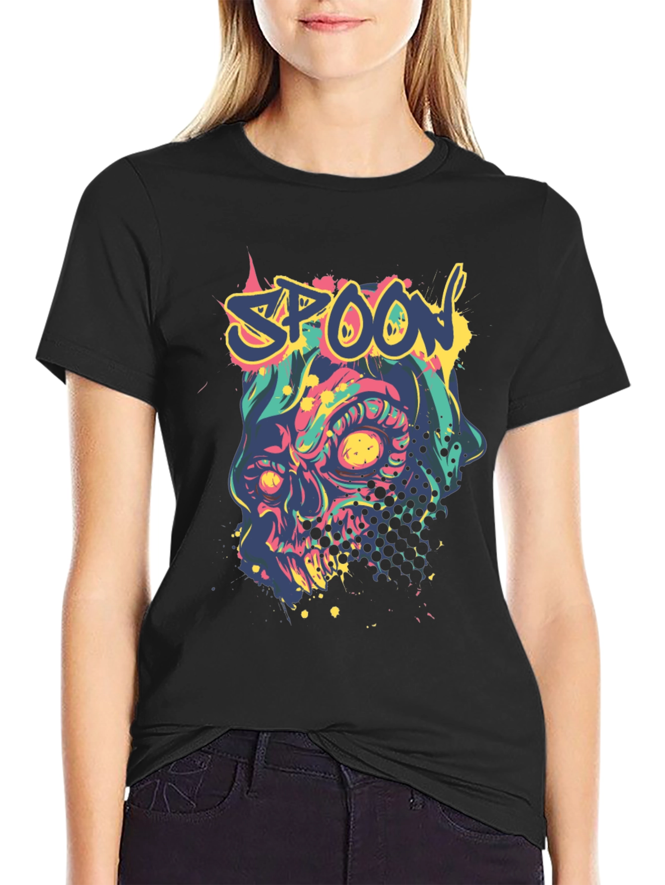Spoon Skull Graphic Tee - Trendy Mens Black T-Shirt