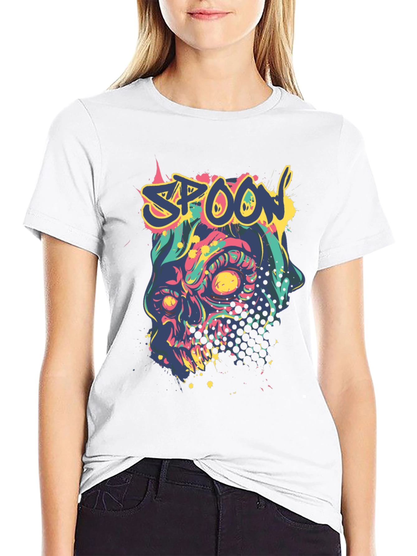 Spoon Skull Graphic Tee - Trendy Mens Black T-Shirt