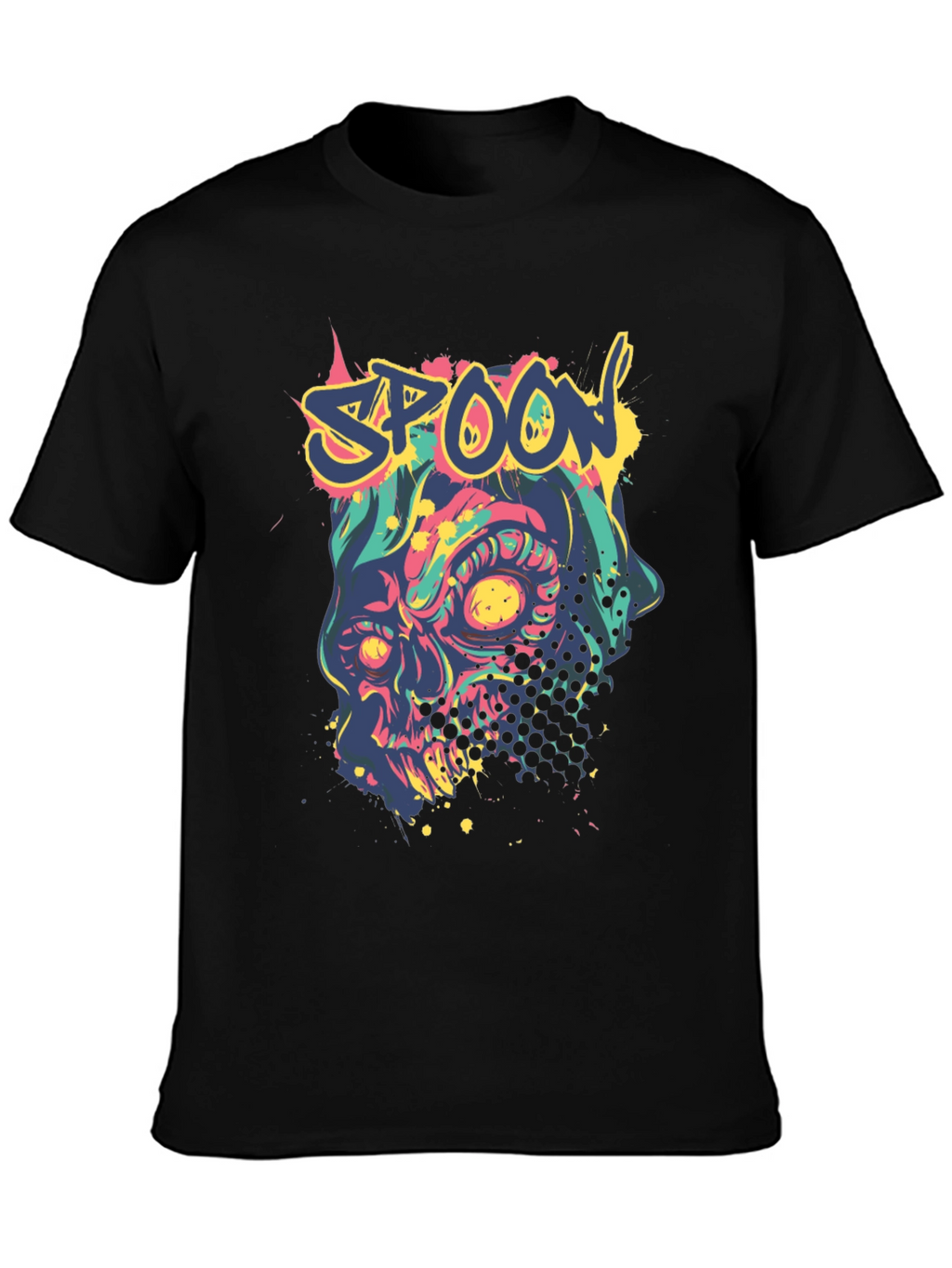 Spoon Skull Graphic Tee - Trendy Mens Black T-Shirt