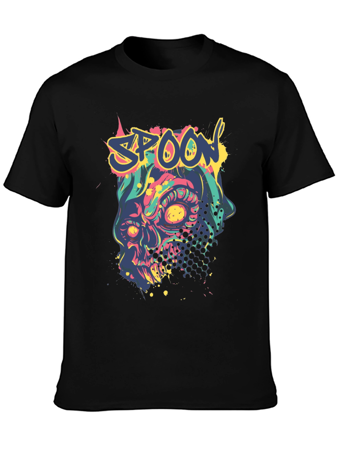 Spoon Skull Graphic Tee - Trendy Mens Black T-Shirt
