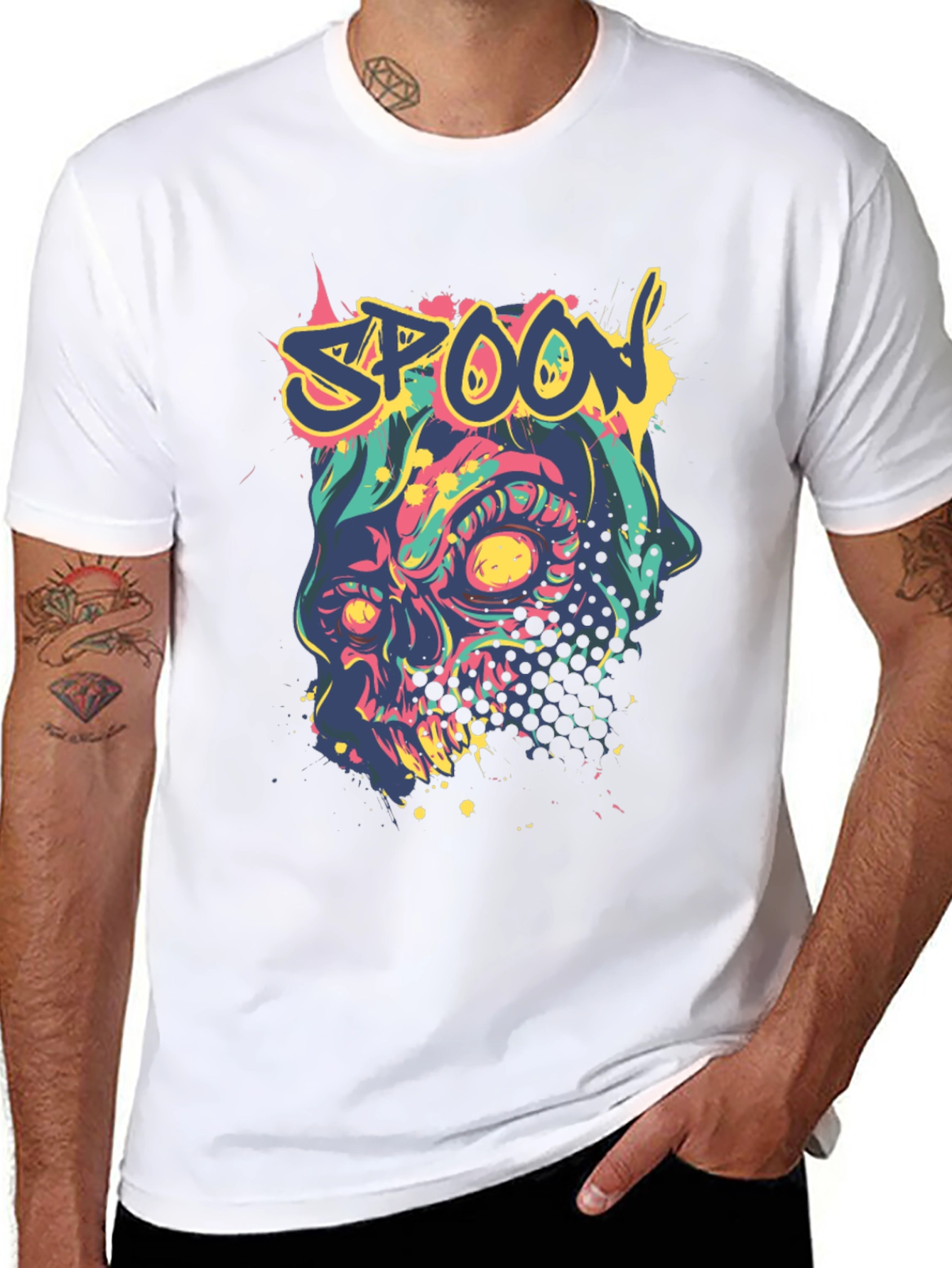 Spoon Skull Graphic Tee - Trendy Mens Black T-Shirt