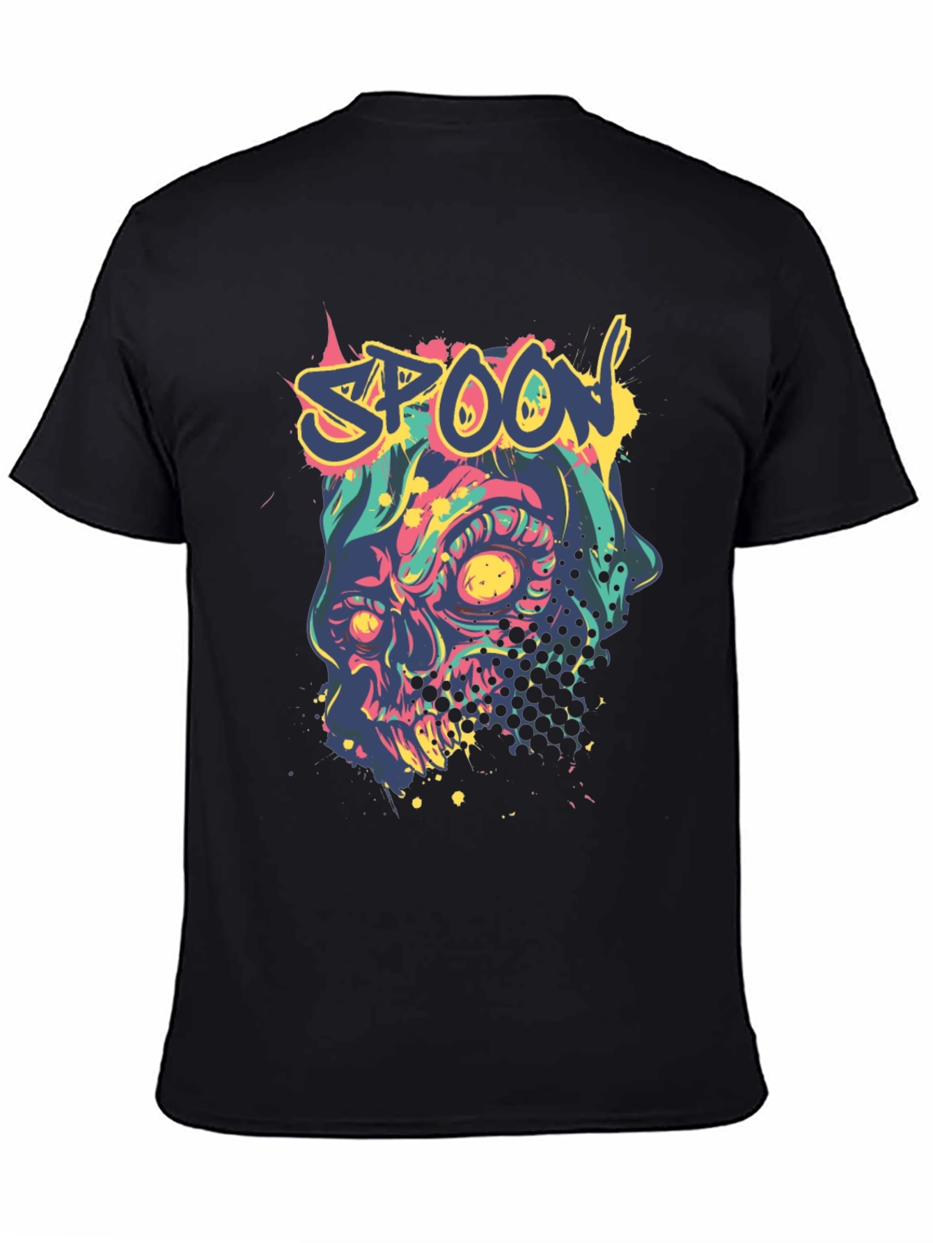 Spoon Skull Graphic Tee - Trendy Mens Black T-Shirt