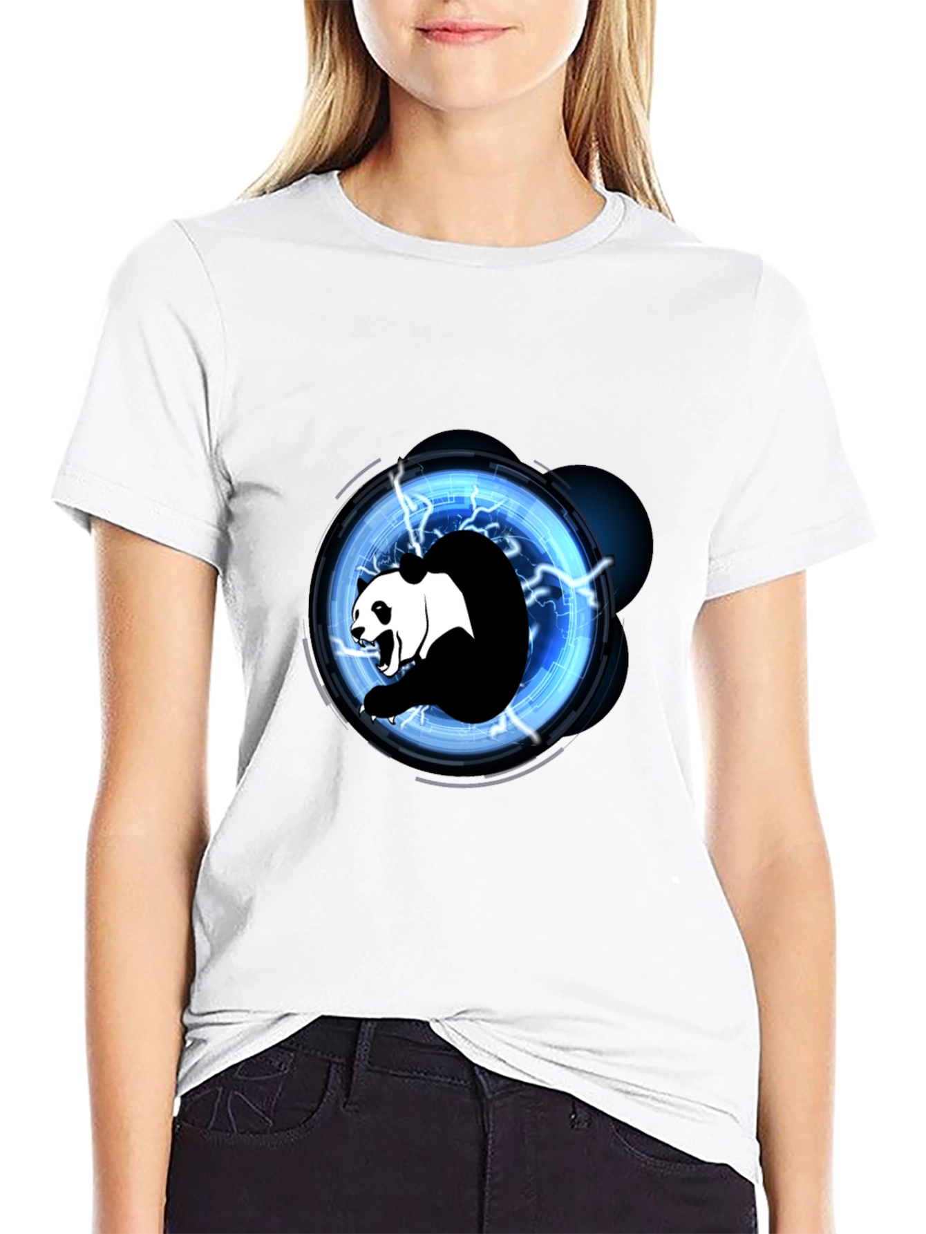 Electric Panda Graphic Tee - Black Cotton Blend
