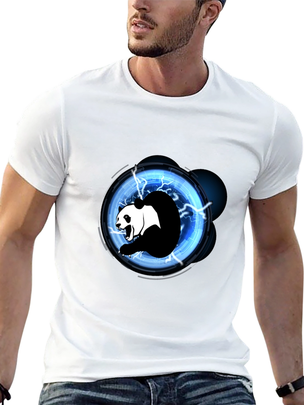 Electric Panda Graphic Tee - Black Cotton Blend