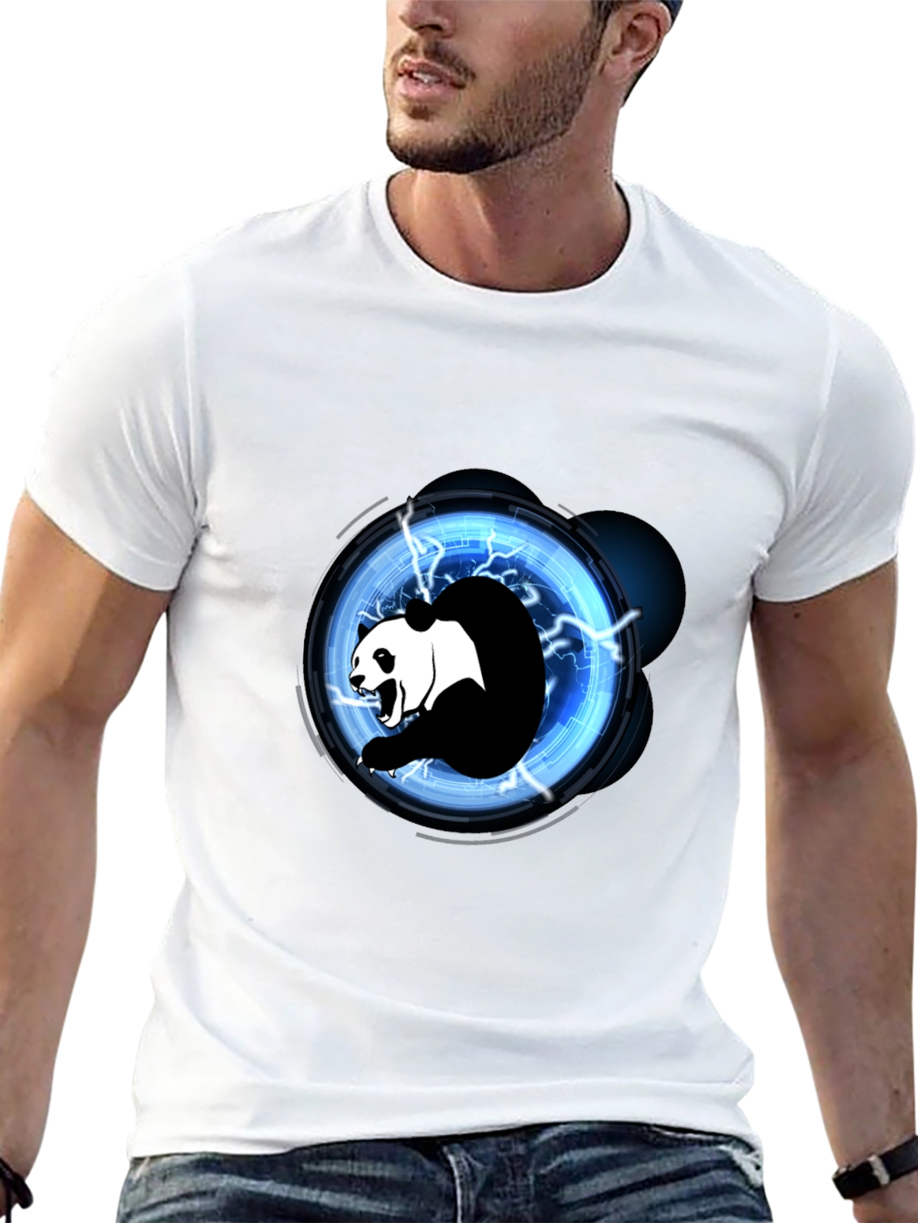 Electric Panda Graphic Tee - Black Cotton Blend