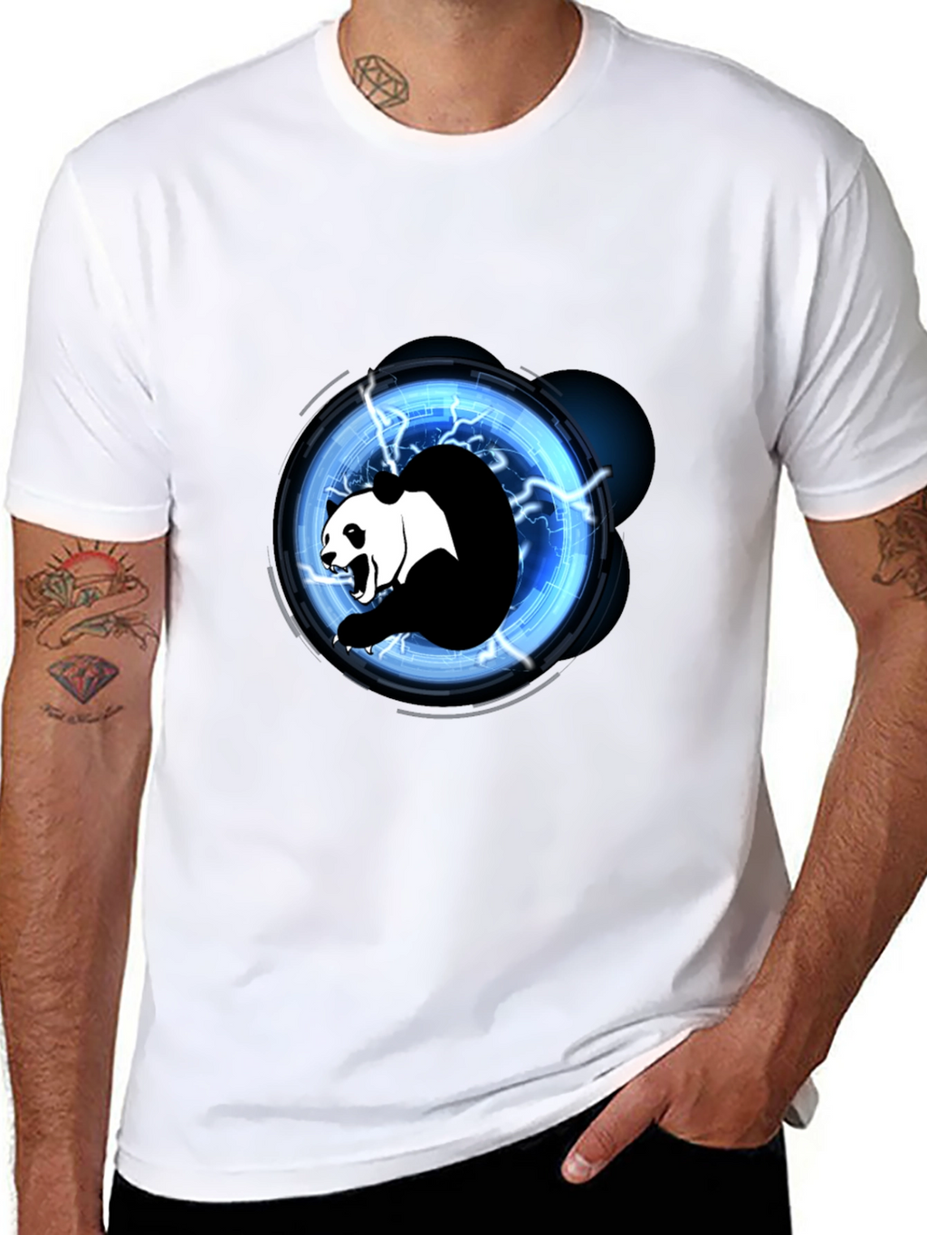 Electric Panda Graphic Tee - Black Cotton Blend