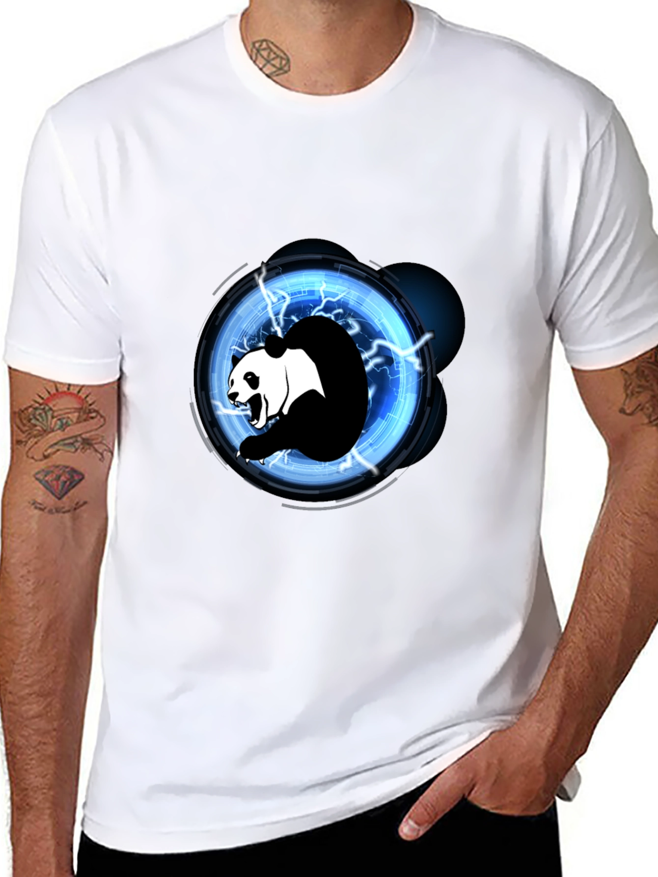 Electric Panda Graphic Tee - Black Cotton Blend