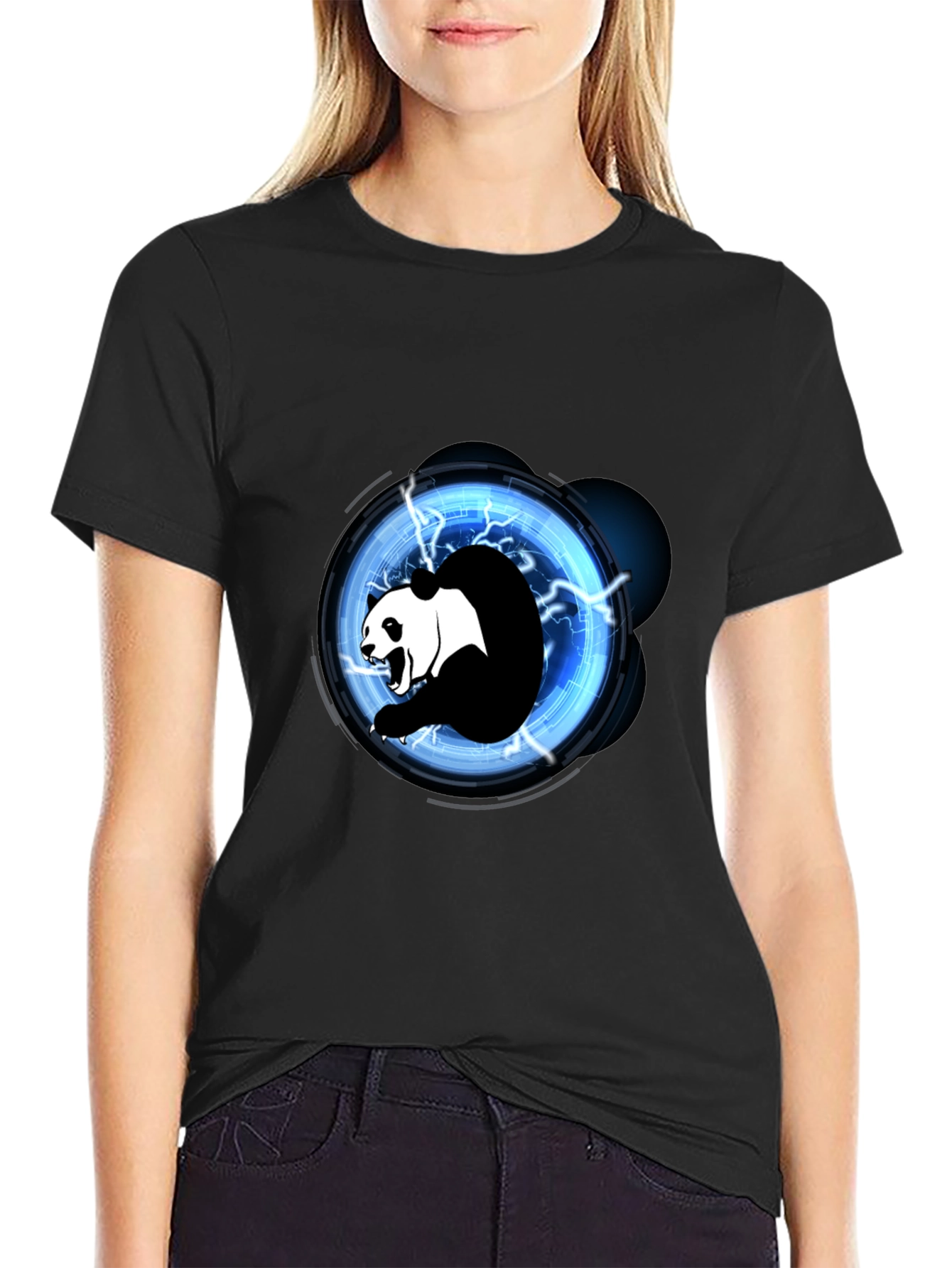 Electric Panda Graphic Tee - Black Cotton Blend